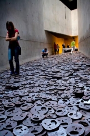 Visitors engaging with Fallen Leaves